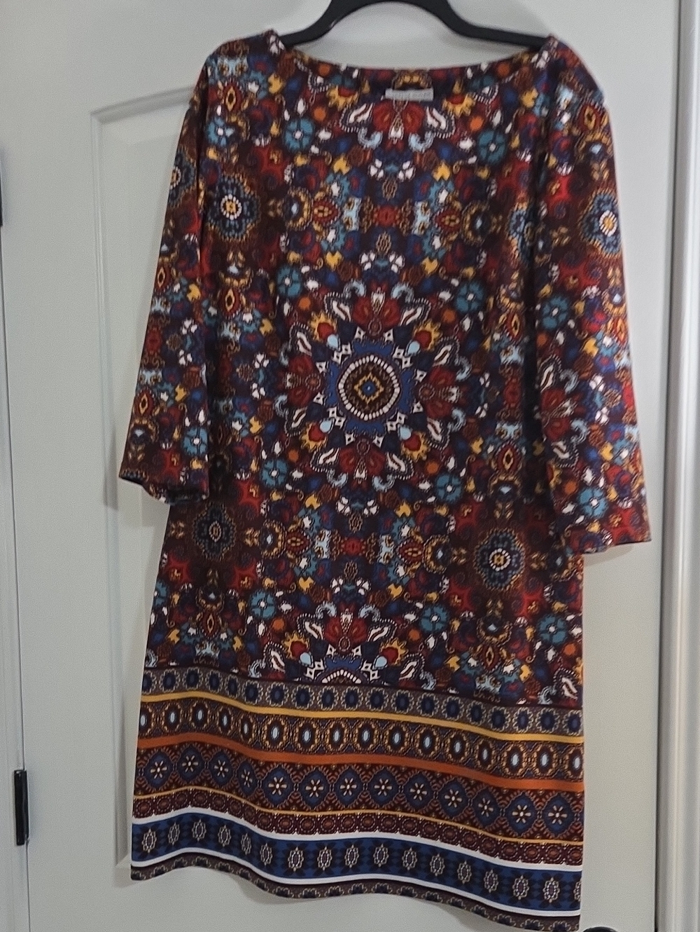London Style Multicolor Long Sleeve Boho Shift Dress